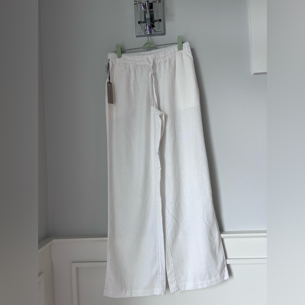 Babaton linen blend  White Elastic Waist Pants